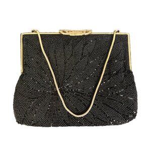 WOW!! GERRY GOLDMAN SMALL VINTAGE BLACK BEADED EVENING BAG~HAND MADE